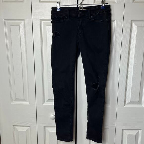 Levi's 711 Skinny Jeans Black 28 Distressed Ripped Knee - Picture 1 of 11